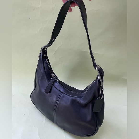 Vintage black/silver Coach leather shoulder bag - Picture 10 of 14